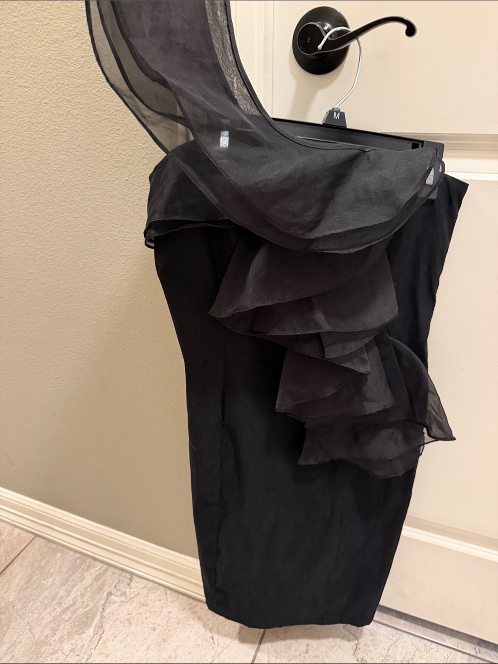 Max & Cleo Black One-Shoulder Ruffle Cocktail Dress